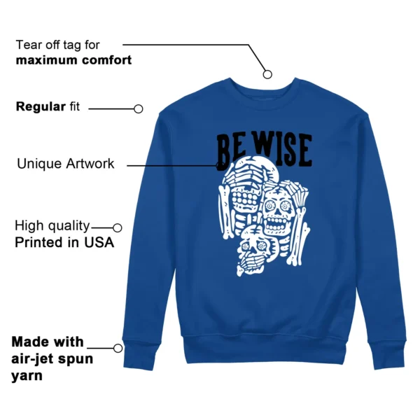 Air Jordan 1 Low Game Royal 'Be Wise' Matching Sweatshirt Features