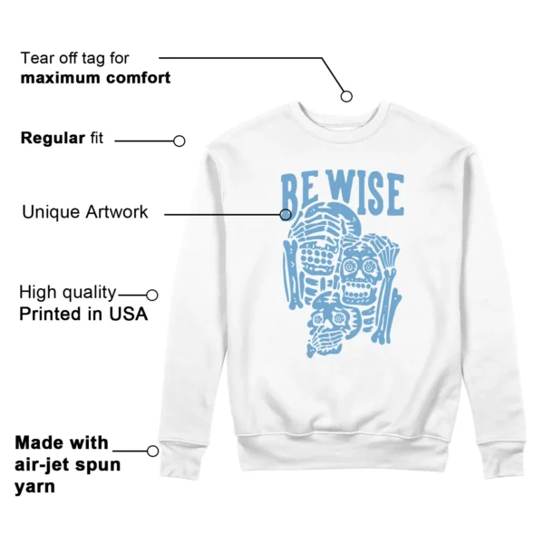 Jordan 11 Legend Blue 'Be Wise' Matching Sweatshirt Features