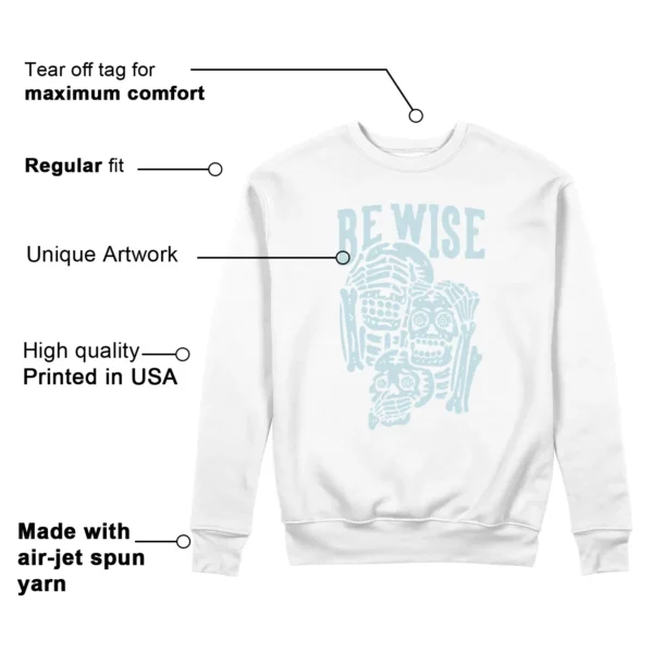 Nike Dunk Low White and Glacier Blue 'Be Wise' Matching Sweatshirt Features