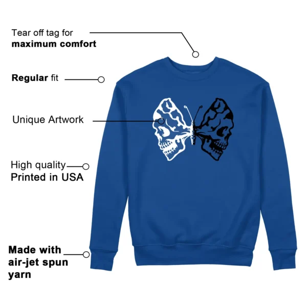 Butterfly Skulls Sweatshirt for Air Jordan 1 Low Game Royal Fans Features