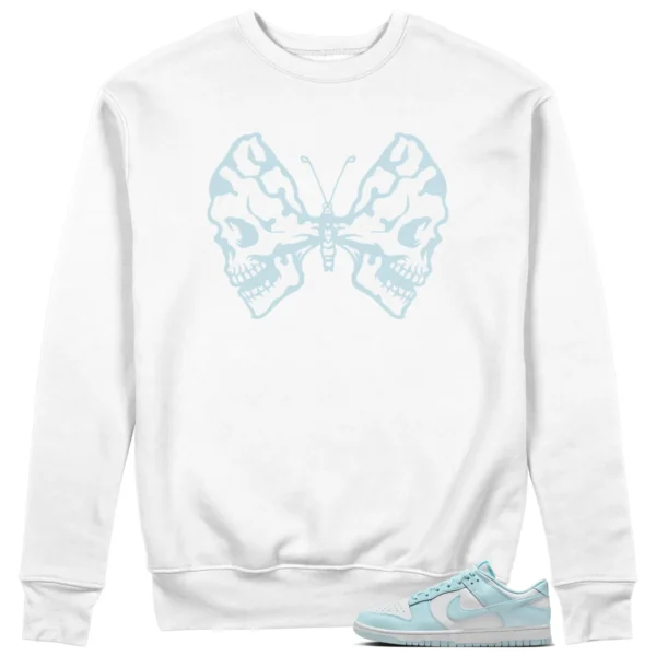 Butterfly Skulls Sweatshirt for Nike Dunk Low White and Glacier Blue Fans