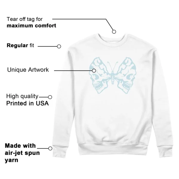 Butterfly Skulls Sweatshirt for Nike Dunk Low White and Glacier Blue Fans Features