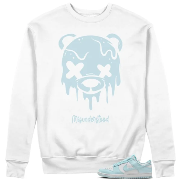 Nike Dunk Low White and Glacier Blue Matching Sweat - Drippy Bear Graphic