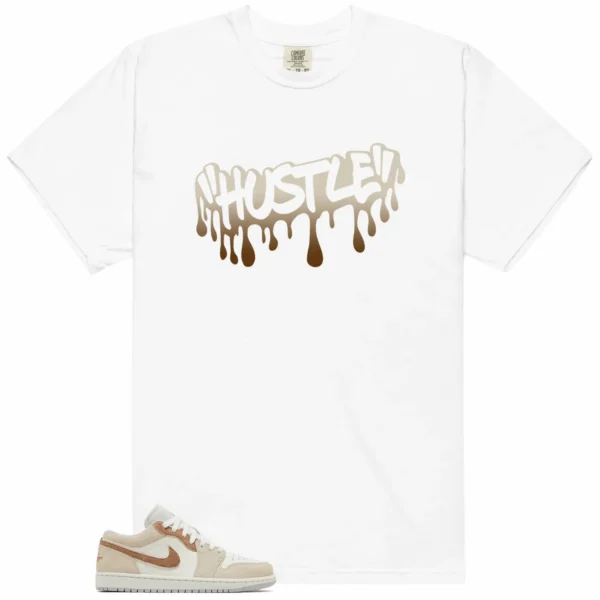 Hustle Drip Tee Matching Jordan 1 Low SE Sail Archaeo Brown