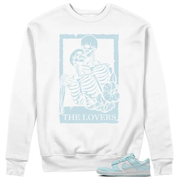 Lovers Sweat for Nike Dunk Low White and Glacier Blue Sneakers