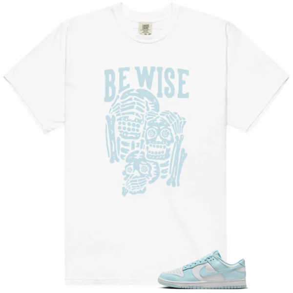 Nike Dunk Low White and Glacier Blue 'Be Wise' Matching Shirt