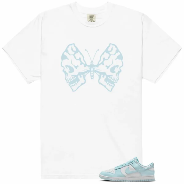 Butterfly Skulls Shirt for Nike Dunk Low White and Glacier Blue Fans