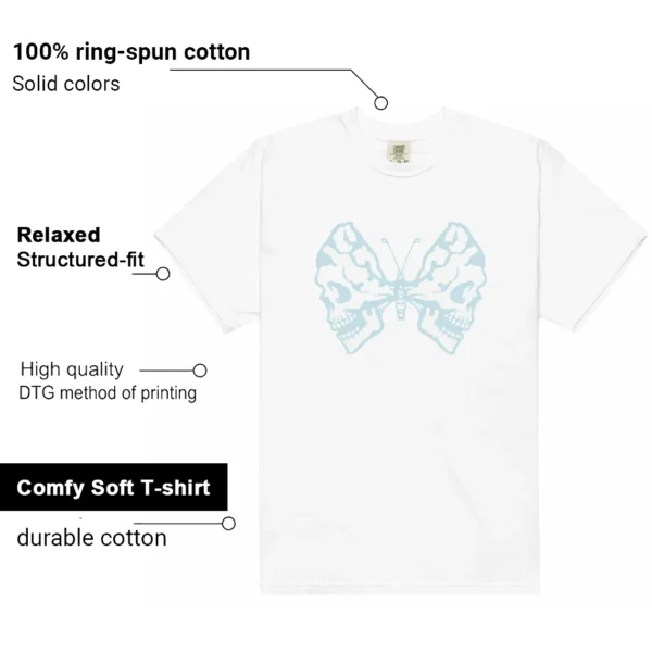 Butterfly Skulls Shirt for Nike Dunk Low White and Glacier Blue Fans Features