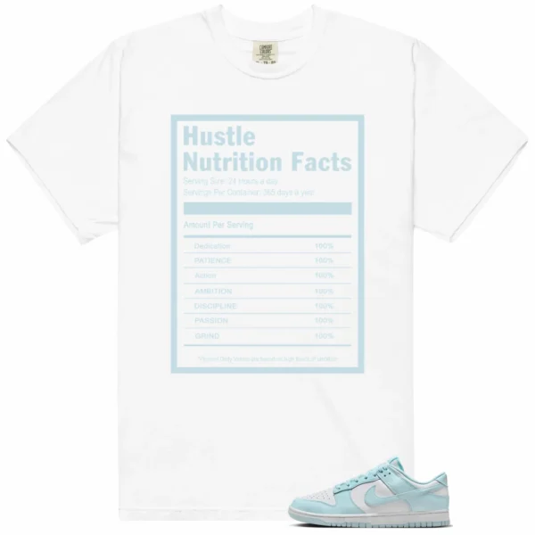 Hustle Facts: Motivational Graphic for Nike Dunk Low White and Glacier Blue