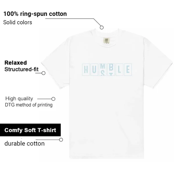 Nike Dunk Low White and Glacier Blue - Hustle Humble T-Shirt Features