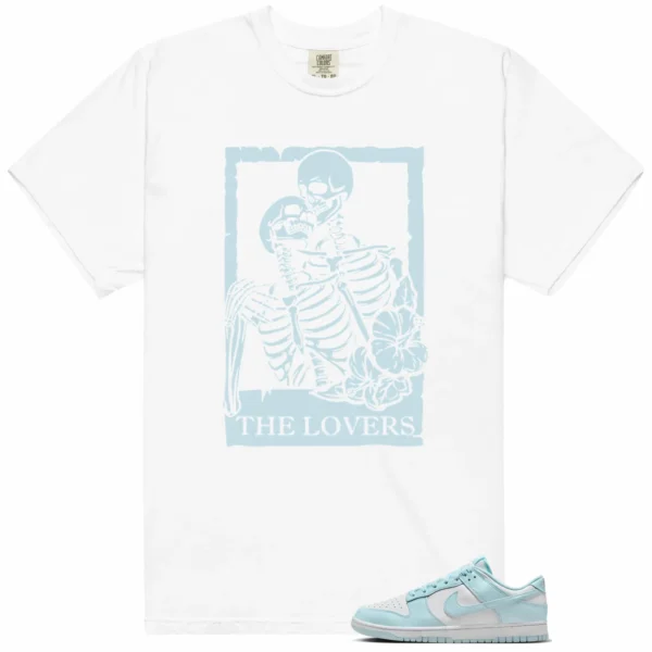 Lovers Tee for Nike Dunk Low White and Glacier Blue Sneakers