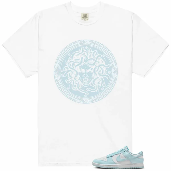 Medusa Tee for Nike Dunk Low White and Glacier Blue Kicks