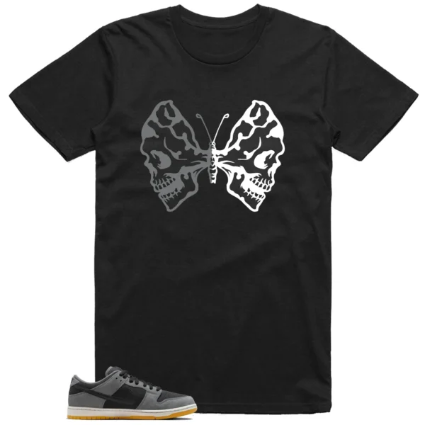 Butterfly Skulls Shirt for Nike SB Dunk Low Dark Smoke Grey Fans