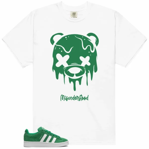 adidas Campus 00s Green Cloud White Matching Tee - Drippy Bear Graphic