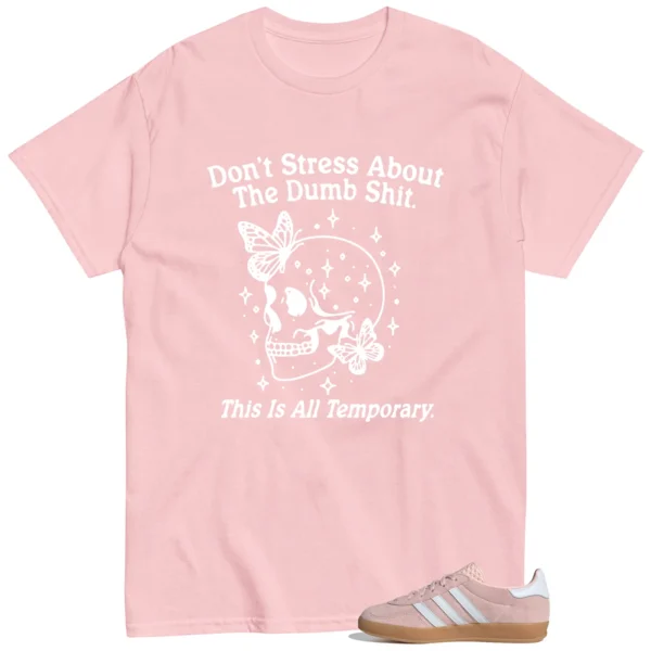 Style Adidas Gazelle Indoor Sandy Pink With This Don't Stress TShirt