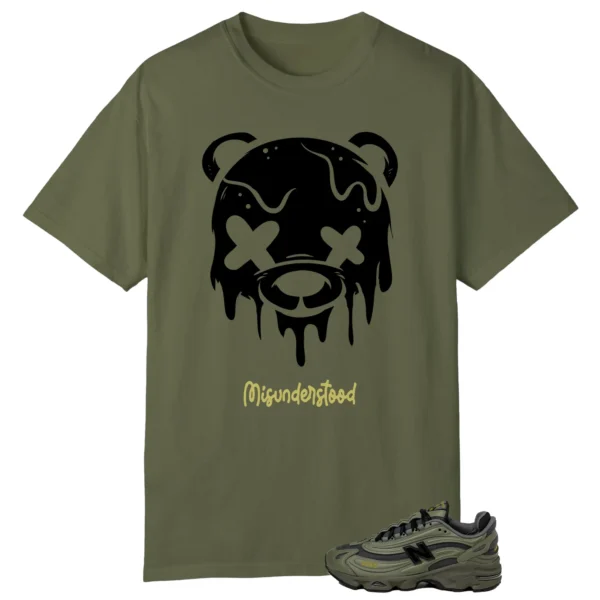 New Balance 1000 Dark Olivine Matching Tee - Drippy Bear Graphic