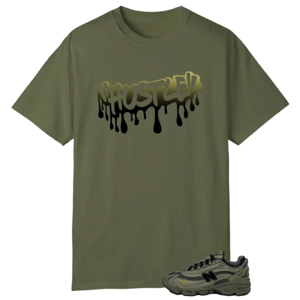 Hustle Drip Tee Matching New Balance 1000 Dark Olivine