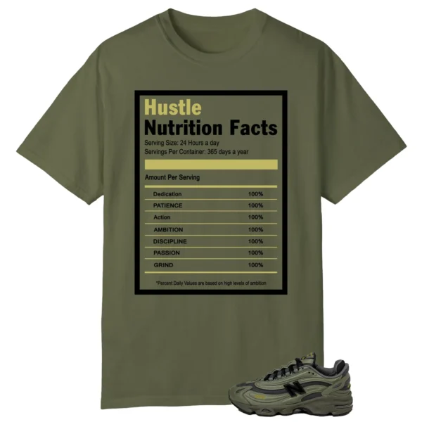 Hustle Facts: Motivational Graphic for New Balance 1000 Dark Olivine