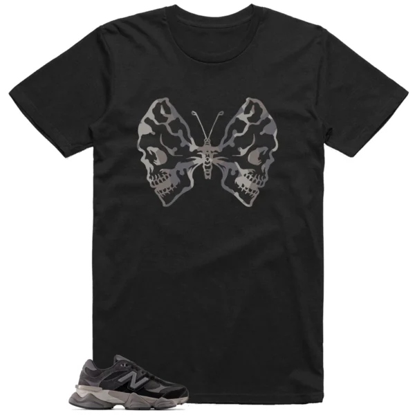 Butterfly Skulls Shirt for New Balance 9060 Black Castlerock Grey Fans