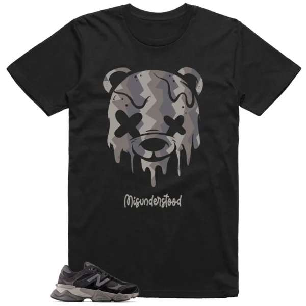 New Balance 9060 Black Castlerock Grey Matching Tee - Drippy Bear Graphic