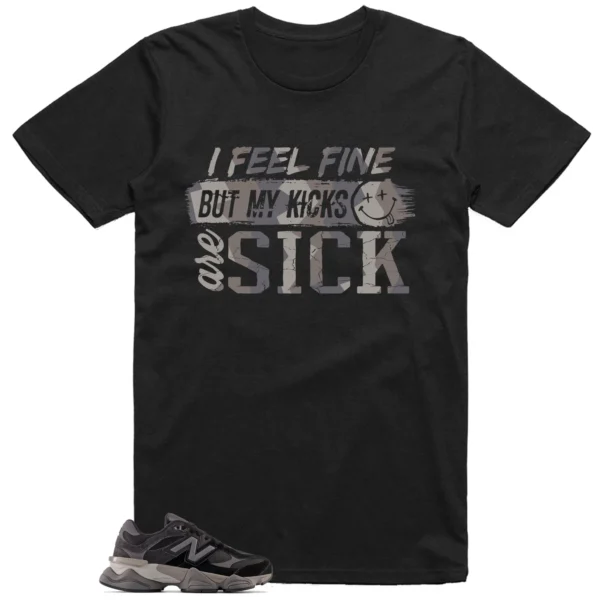 New Balance 9060 Black Castlerock Grey Match: Sick Kicks Shirt