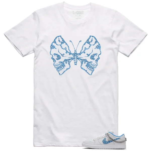 Butterfly Skulls Shirt for Nike SB Dunk Low Pro x Nicole Hause White University Blue Fans