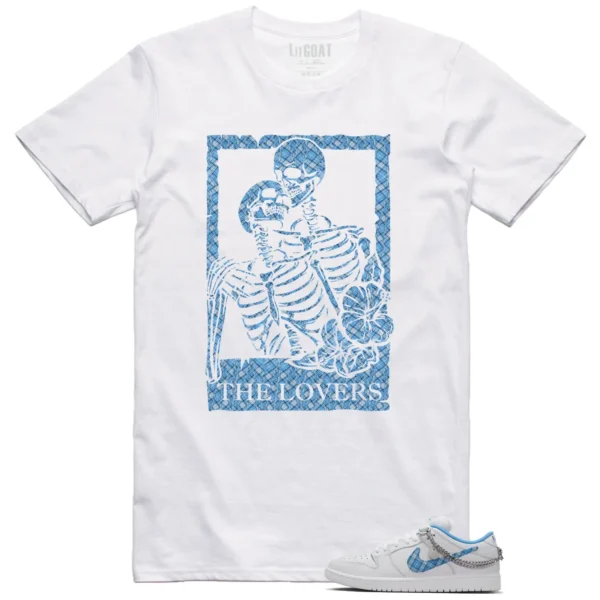 Lovers Tee for Nike SB Dunk Low Pro x Nicole Hause White University Blue Sneakers