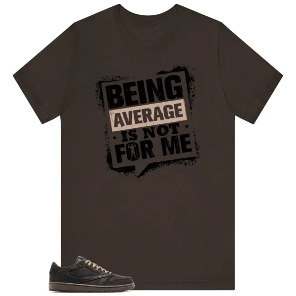 Average Not Me Tee Matches Travis Scott x Air Jordan 1 Low OG Velvet Brown Sneaker