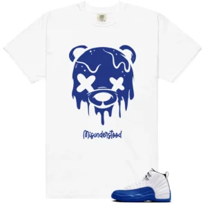 Blueberry 12s Game Royal Matching Tee - Drippy Bear Graphic - Blueberry 12s Game Royal Matching T-Shirt