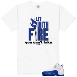 Tee to Match Blueberry 12s Game Royal - Lit With Fire Graphic - Blueberry 12s Game Royal Matching T-Shirt