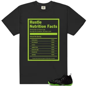 Hustle Facts: Motivational Graphic for Foamposite Volt Black Air One - Foamposite Volt Black Air One Matching T-Shirt