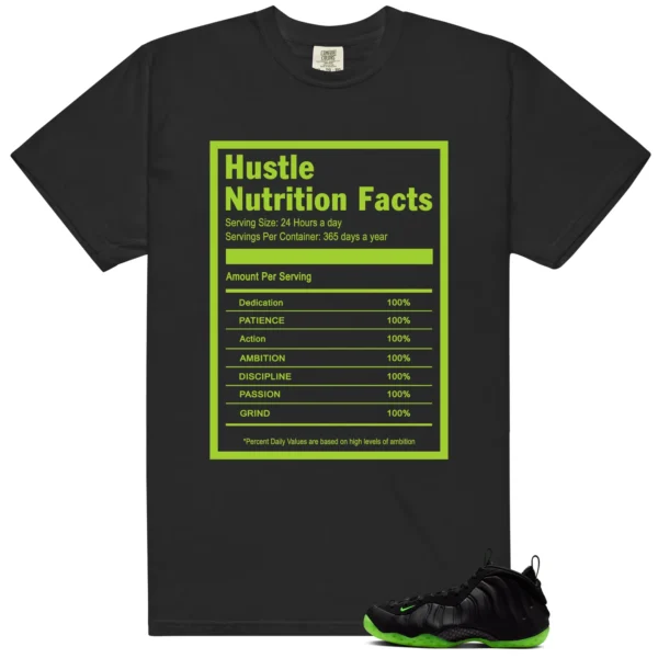 Hustle Facts: Motivational Graphic for Foamposite Volt Black Air One - Foamposite Volt Black Air One Matching T-Shirt