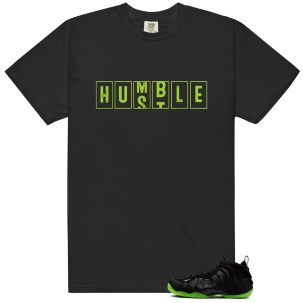 Foamposite Volt Black Air One - Hustle Humble T-Shirt - Foamposite Volt Black Air One Matching T-Shirt