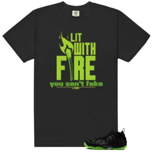Tee to Match Foamposite Volt Black Air One - Lit With Fire Graphic - Foamposite Volt Black Air One Matching T-Shirt