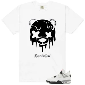 White Cement 4s Matching Tee - Drippy Bear Graphic