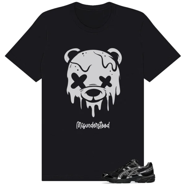 ASICS Gel-1130 Black Pure Silver Drippy Bear Tee | Cute Streetwear Graphics