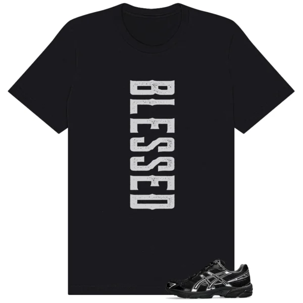 Blessed Tee | ASICS Gel-1130 Black Pure Silver Match shirt