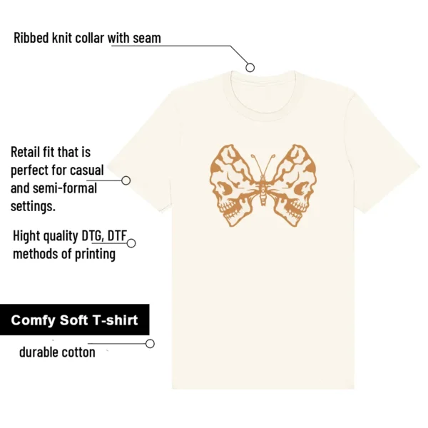 Dunk Low Next Nature Flax Coconut Milk Butterfly Skulls Shirt features