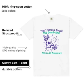 Retro 5 Grape Don't Stress Shirt features