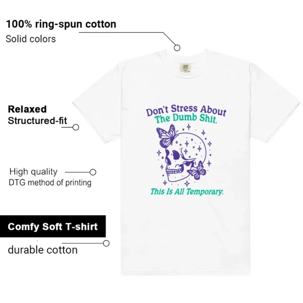 Retro 5 Grape Don't Stress Shirt features