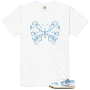 WMNS Worn Blue 1s Butterfly Skulls Matching Tees
