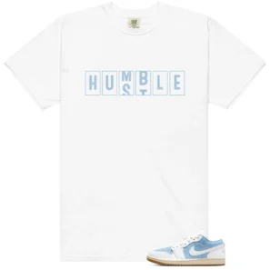 WMNS Worn Blue 1s Hustle Humble Match Shirt
