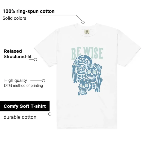 WMNS Worn Blue Denim 4s Be Wise Graphic Shirt features
