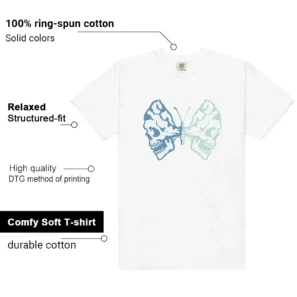 WMNS Worn Blue Denim 4s Butterfly Skulls Matching Tees features