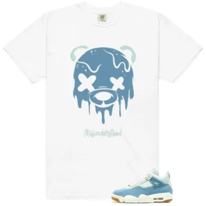 WMNS Worn Blue Denim 4s Drippy Bear Graphic Shirt