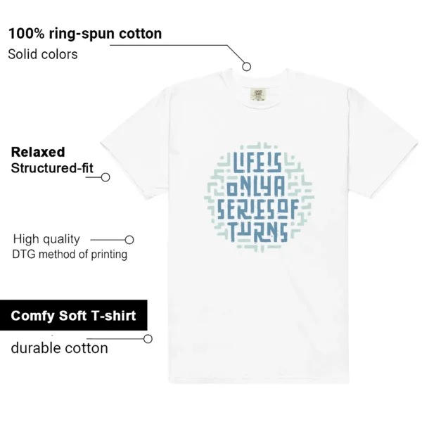 WMNS Worn Blue Denim 4s Life Turns Graphic Shirt features