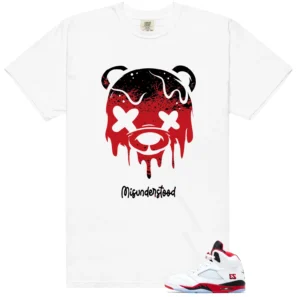 Fire Red Black Tongue Drippy Bear Graphic Shirt