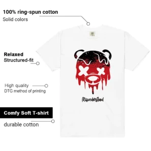 Fire Red Black Tongue Drippy Bear Graphic Shirt features