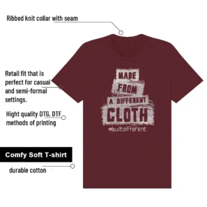 Built Different Shirt to Match Nike Dunk Low Canvas Pure Platinum/Burgundy Crush features - material, print quality, and sizing details