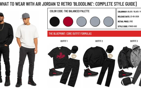 Air Jordan 12 Retro 'Bloodline' - header image with outfit formulas and material details